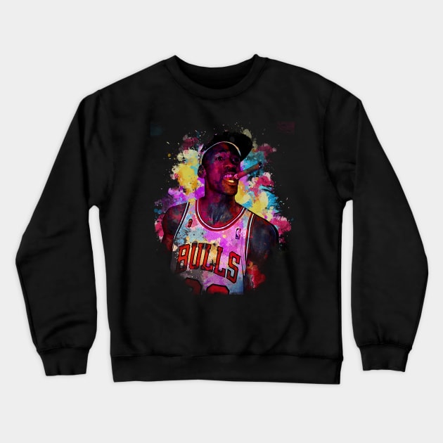 Micheal Jordan Smoke - Watercolor Illustration Crewneck Sweatshirt by Punyaomyule